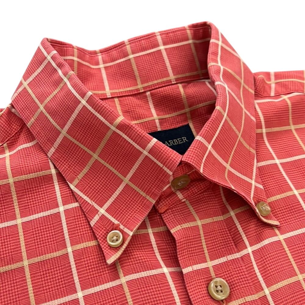 Scott Barber Mens Plaid Long Sleeve Orange Cotton Casual Button Down Shirt L - Picture 3 of 11